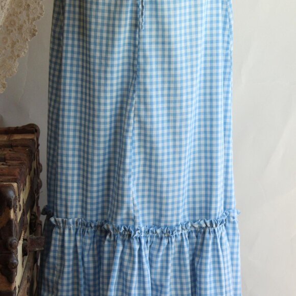 Vintage 1970s Dress with Pockets, Blue Gingham Prairie Maxidress Pinafore - Picture 10 of 10